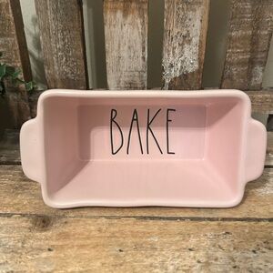 Rae Dunn BAKE Mini Pink Ceramic Loaf Pan Baking Dish